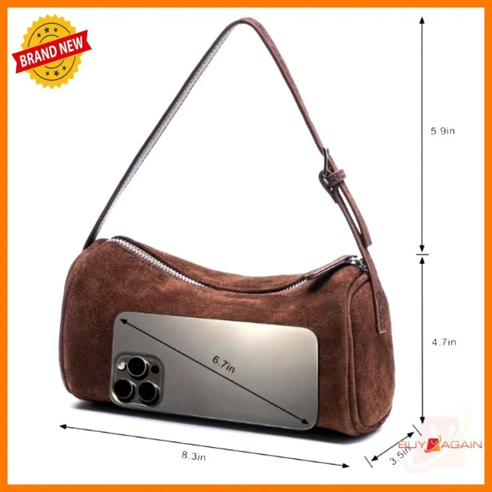 Genuine Leather Crossbody Hobo Bag Adjustable Strap Small Barrel Purse